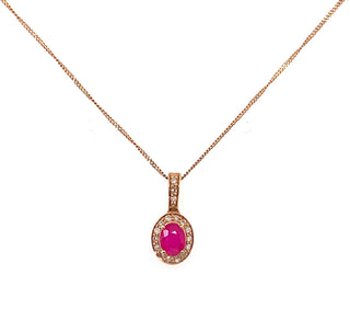 9ct Yellow Gold Ruby And 0.09ct Diamond Halo Necklace
