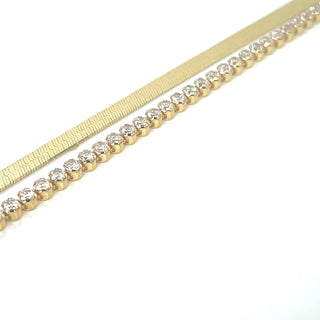 Double Golden Layer Herringbone and Tennis Necklace