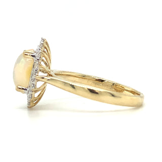 9ct Yellow Gold Opal & Diamond Halo Ring