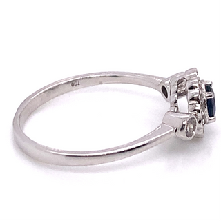 9ct White Gold Earth Grown Sapphire & Diamond Halo with 2 side Diamond Ring