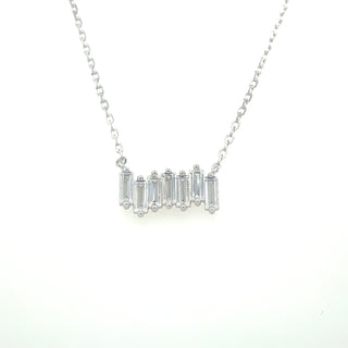 Sterling Silver Staggered Baguette CZ Necklace