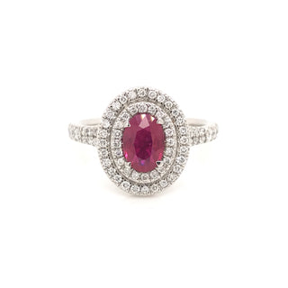 Oval Double halo ruby ring