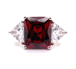 Sterling Silver Cushion Ruby & CZ Ring