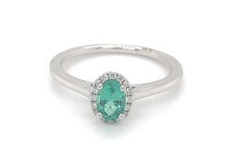18ct White Gold Oval Emerald Diamond Halo Ring