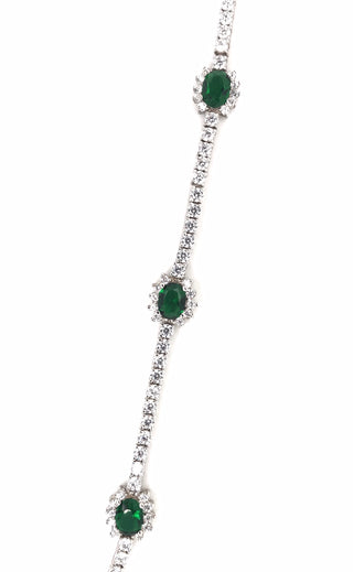 Sterling Silver Emerald And Cz Princess Di Bracelet