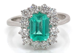 Colombian Emerald cut Emerald & Diamond Ring