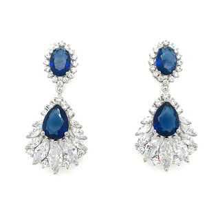 Sterling Silver Cz And Sapphire Halo Drop Earrings
