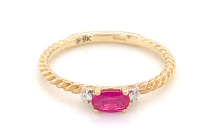 9ct Yellow Gold Diamond And Oval Ruby Twisted Band Ring