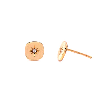 Anma 14ct Gold Square Flat Stud With Diamond