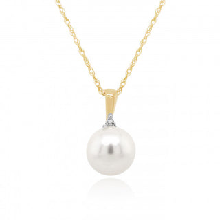 9ct Yellow Gold Diamond & Pearl Pendant Necklace