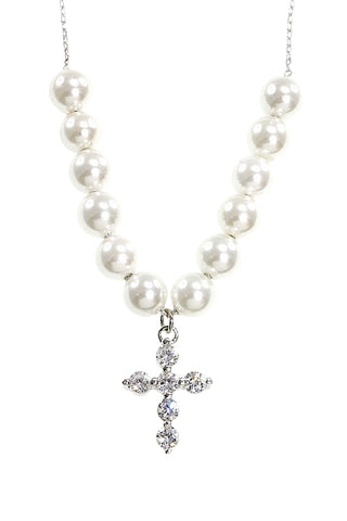 Sterling Silver Pearl and Cross Necklace
