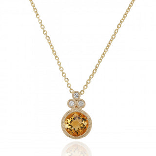 9ct Yellow Gold Diamond & Citrine Pendant Necklace