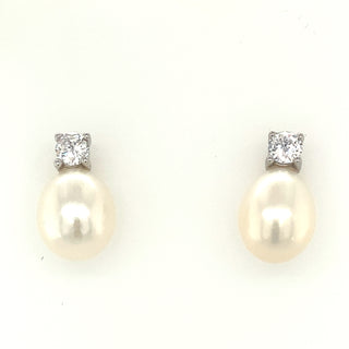Sterling Silver Cz And Drop Pearl Earring