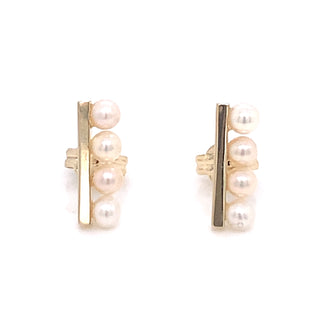 9ct Yellow Gold Bar with 4Pearls Earrings