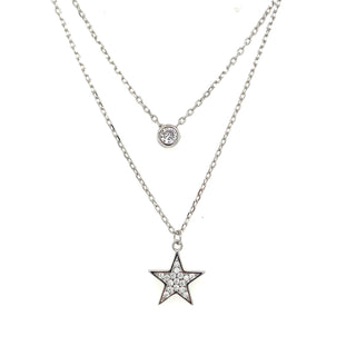 Sterling Silver Double Layer Cz And Star Pendant