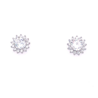 Sterling Silver Round Halo CZ Earrings