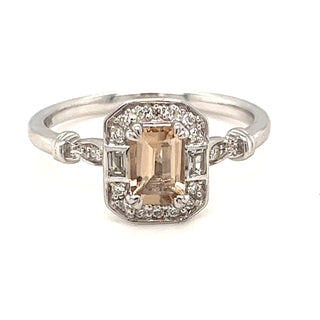 Morganite , Diamond & White Sapphire Vintage Style Ring