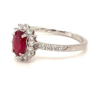 Earth Grown Ruby and Diamond Cluster in 18ct White Gold