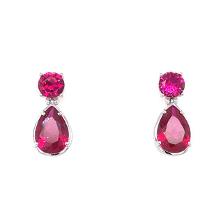 Sterling Silver Pear Drop Ruby CZ Earrings