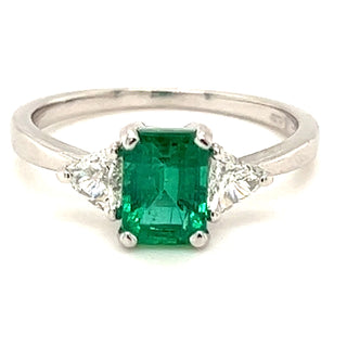 1.19ct Emerald Cut Natural Emerald with Side Trillion Diamonds