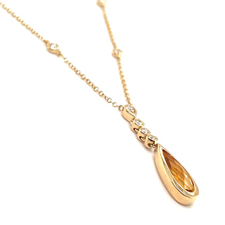 9ct Yellow Gold Earth Grown Citrine and Diamond Drop Pendant Necklace