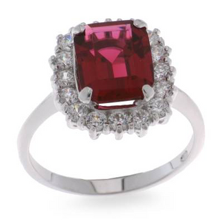 Sterling Silver CZ Ruby Halo Ring