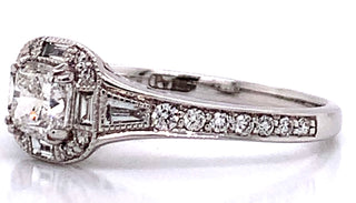18ct White Gold Art Deco Style Cushion Cut Diamond Ring