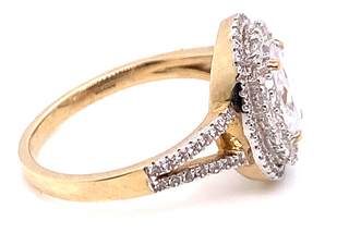 9ct Yellow Gold Double Halo Split Shank Cz Ring
