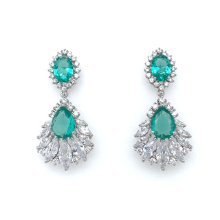 Sterling Silver Emerald And Cz Drop Earrings
