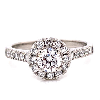Platinum Castle Set Round Halo Diamond Engagement Ring