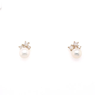 9ct Yellow Gold Pearl & CZ Studs