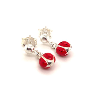 Sterling Silver Drop Ladybird Earrings