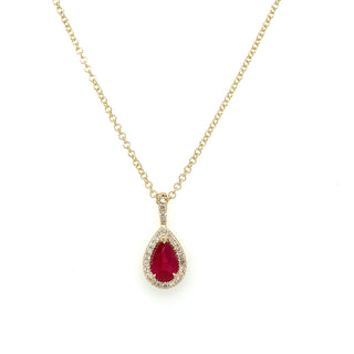9ct Yellow Gold Earth Grown 0.50ct Ruby And Diamond Halo Pendant