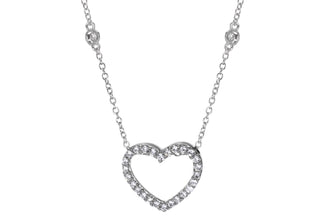 STERLING SILVER CZ HEART SLIDER PENDANT ON CHAIN NECKLACE 42CM/16.5