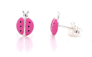 Sterling Silver Pink Ladybird Stud Earrings