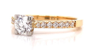 Lucie - 18ct Yellow Gold And Platinum Solitaire Diamond Ring With Castle Set Shoulders