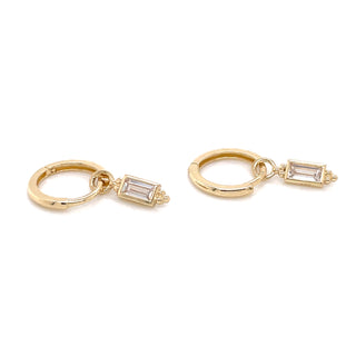 9ct Yellow Gold Baguette CZ Drop Clicker Hoops