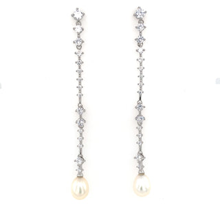 Sterling Silver Cz And Pearl Drop Earrings