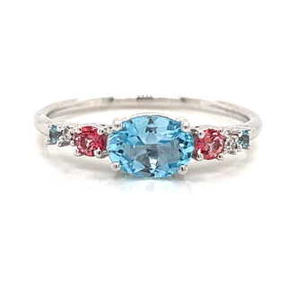 Blue & Pink Topaz with Diamond Ring in 18c White Gold