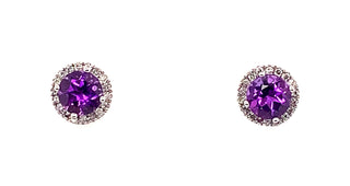 9ct White Gold Amethyst And Diamond Round Stud Earrings