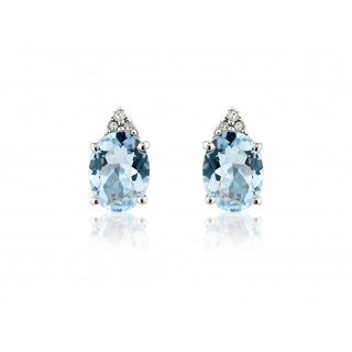 9ct White Gold Aquamarine & Diamond Earring