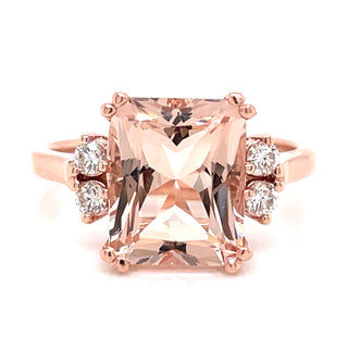 9ct Rose Gold 3.10ct Morganite with Side Diamond Setting