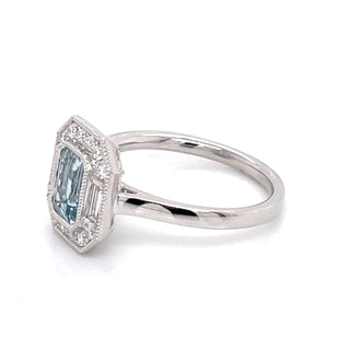 Aquamarine Art Deco Mixed Diamond Halo Ring