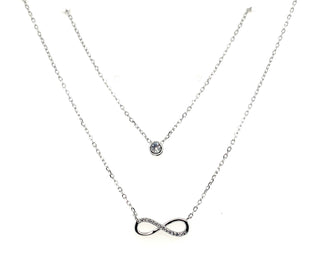 Sterling Silver Double Layered Infinity & Cz Necklace
