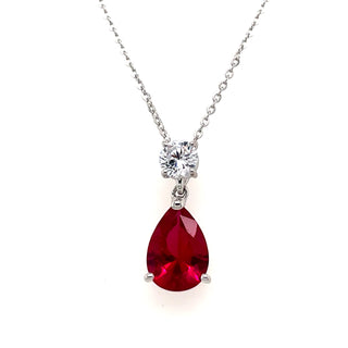 9ct White Gold Lab Created Ruby Pendant Necklace