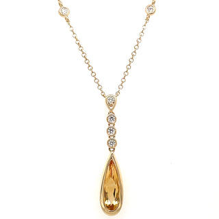 9ct Yellow Gold Citrine and Diamond Drop Pendant Necklace