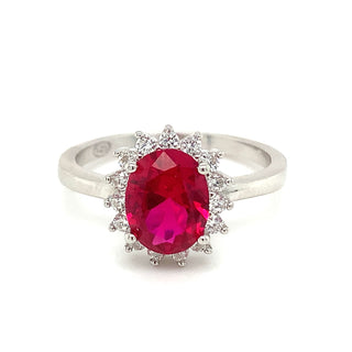 Sterling Silver Oval Ruby Halo Ring