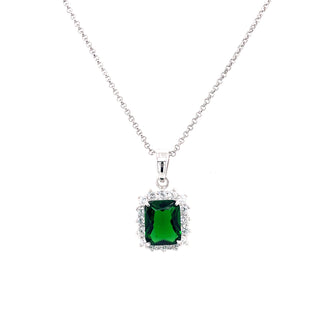 Sterling Silver Emerald Cut Emerald CZ Necklace