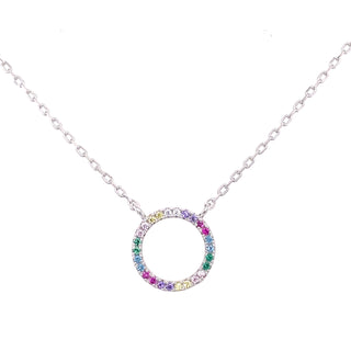 Sterling Silver Open Circle Multicoloured CZ Necklace