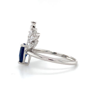Sterling Silver Pear Sapphire Cz Ring with Floral Crown